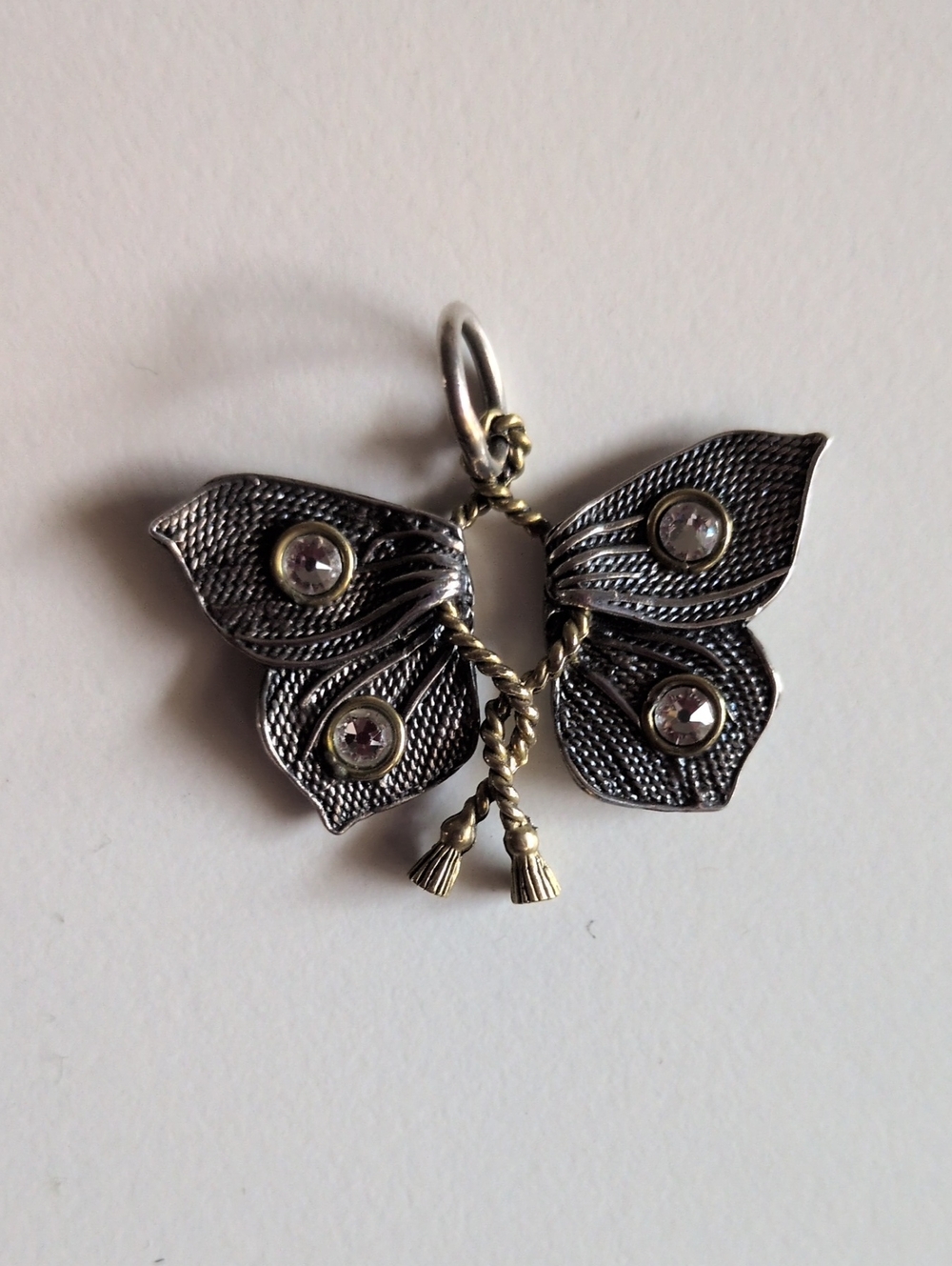 Waxing Poetic Butterfly Charm With Clear Stones Sterling Silver And Brass LIKE-N